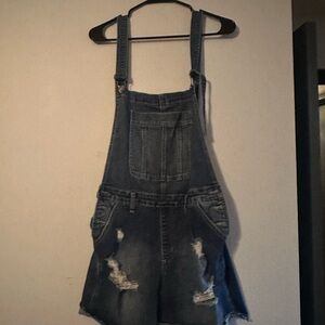 Denim Distressed Overalls